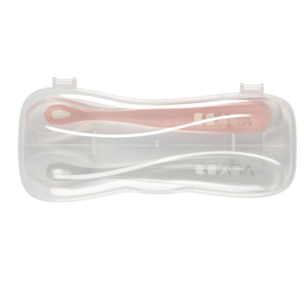 BEABA BEABA: Feeding Silicone Spoon w/ Case - Grey/Pink