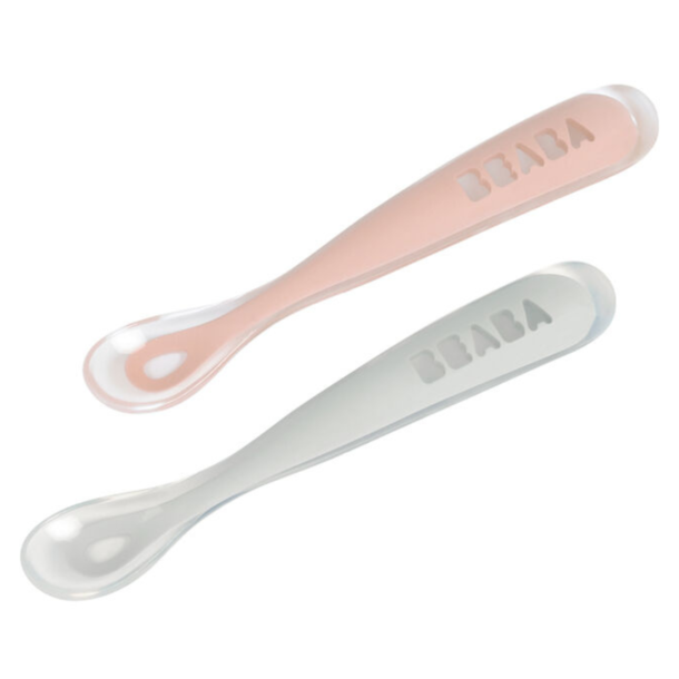 BEABA BEABA: Feeding Silicone Spoon w/ Case - Grey/Pink