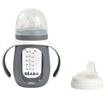 BEABA BEABA: Glass Bottle to Sippy Cup - Grey
