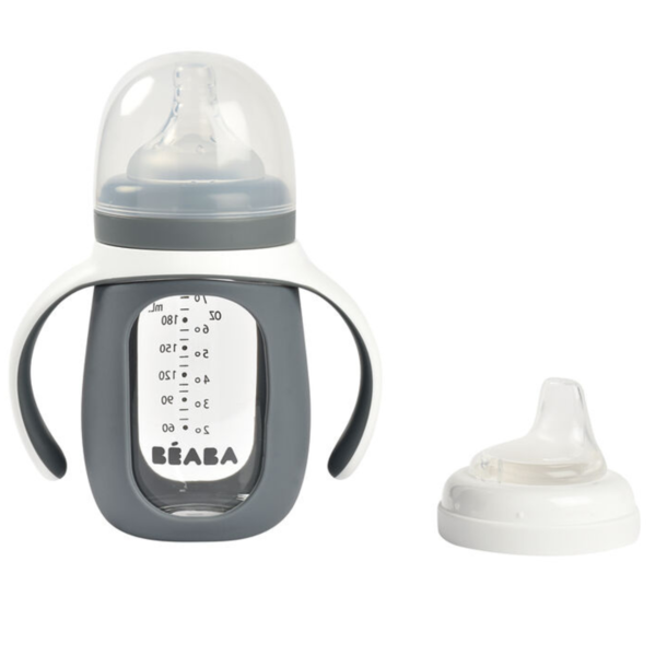 BEABA BEABA: Glass Bottle to Sippy Cup - Grey