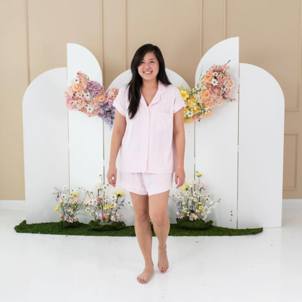 Kyte Clothing Kyte: Womens Short Sleeve PJ Set - Sakura w/ Cloud Trim