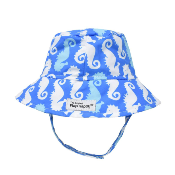 Flap Happy Flap Happy: Cotton Bucket Hat - Blue Seahorse