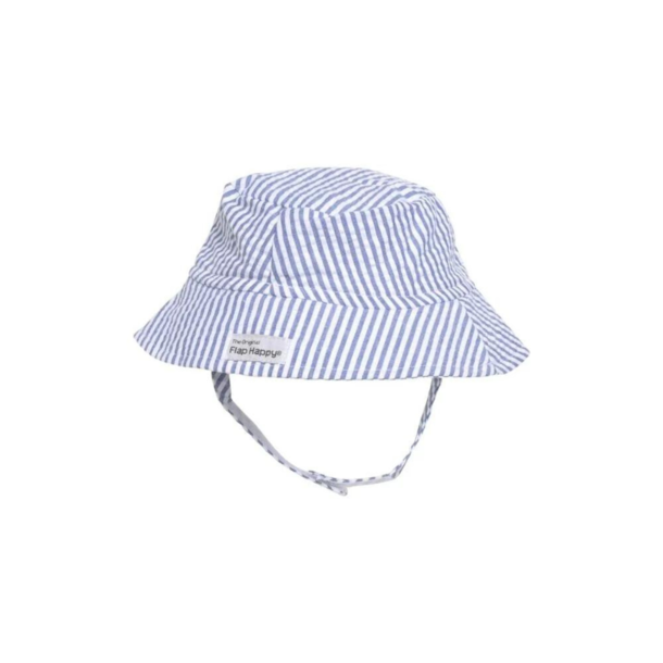Flap Happy Flap Happy: Cotton Bucket Hat - Chambray Seersucker