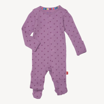 Magnificient Baby Magnetic Me: Waffle Footie -  Pink Ribbon Print (Modal)