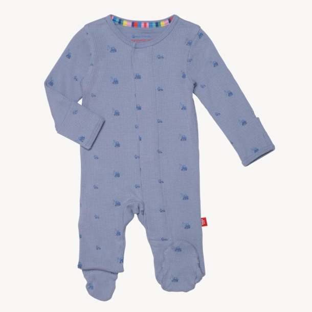 Magnificent Baby Magnetic Me: Waffle Footie - Soft Slate Print (Modal)