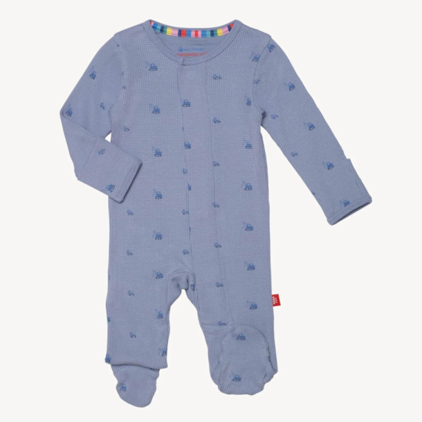 Magnificient Baby Magnetic Me: Waffle Footie - Soft Slate Print (Modal)