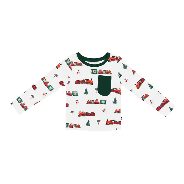Kyte Clothing Kyte: Long Sleeve Toddler Crew Neck Tee - Holiday Train