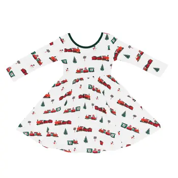 Kyte Clothing Kyte: L. Sleeve Toddler Twirl Dress - Holiday Train