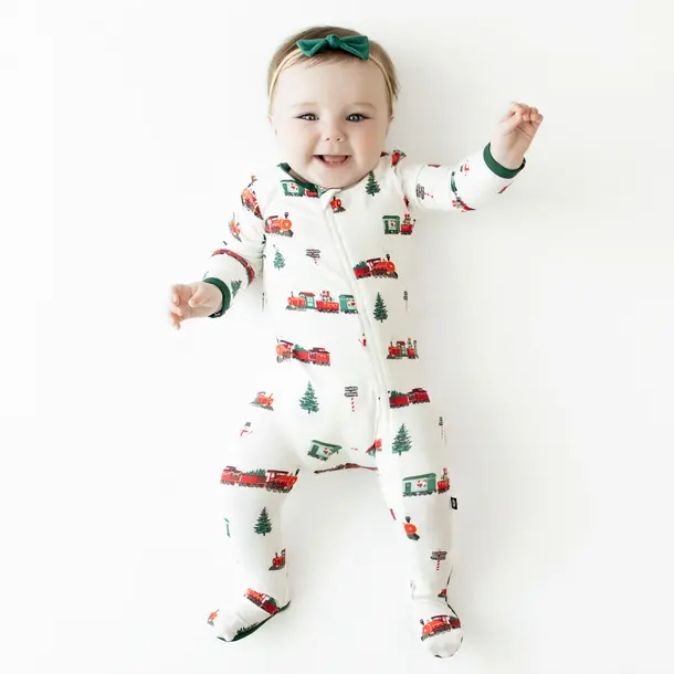 Kyte Baby Zippered Footie - Holiday Train Kyte Baby Zippered Footie - Holiday Train