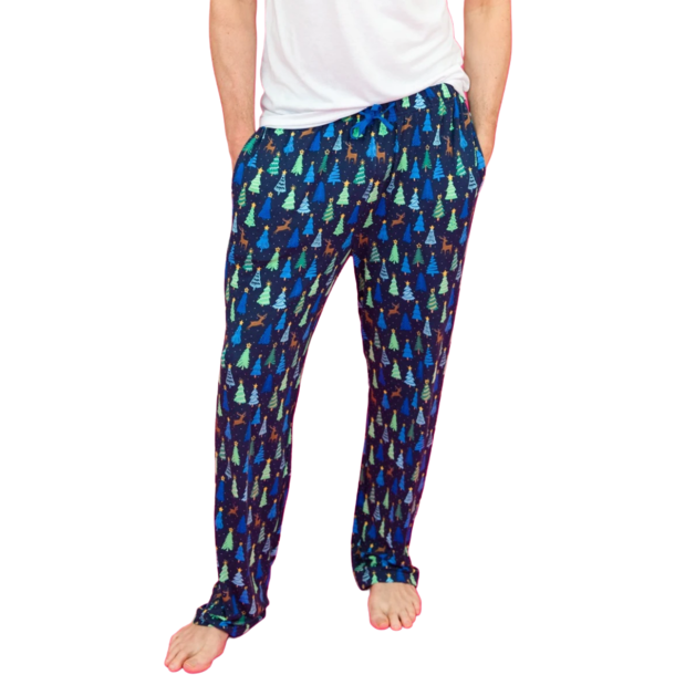 Rufflebutts Rufflebutts: Men's PJ Pants Merry Pines - Blue