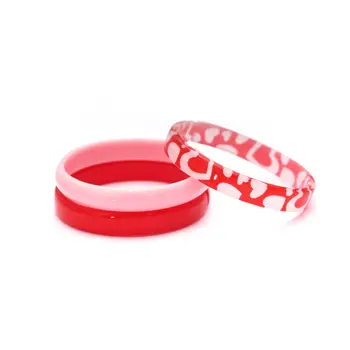 Lilies & Roses Bangle Set of 3: Heart Print, Pink, Red