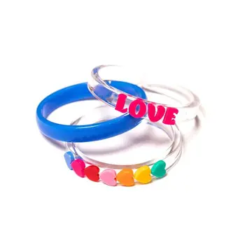 Lilies & Roses Bangle Set of 3: Love, Rainbow Heart, Blue