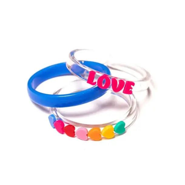 Lilies & Roses Bangle Set of 3: Love, Rainbow Heart, Blue