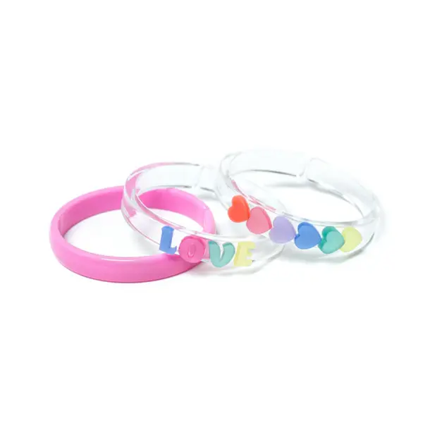 Lilies & Roses Bangle Set of 3: Love & Hearts Pastel
