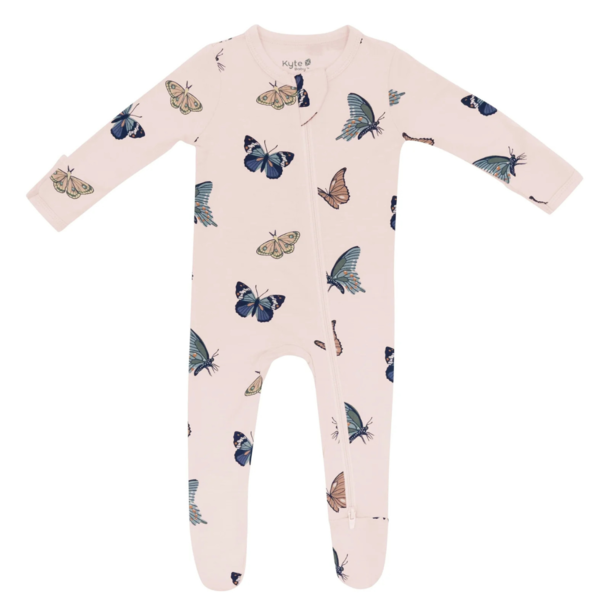 Kyte Clothing Kyte: Zipper Footie - Blush Butterfly
