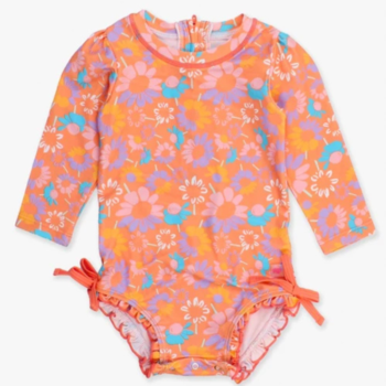 Rufflebutts Rufflebutts: LS 1pc Rashguard - Coral Floral
