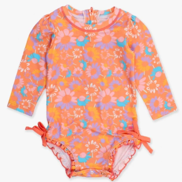 Rufflebutts Rufflebutts: LS 1pc Rashguard - Coral Floral