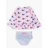 Rufflebutts Rufflebutts: 2pc Rashguard Bikini - Pink Whale Friends