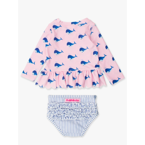 Rufflebutts Rufflebutts: 2pc Rashguard Bikini - Pink Whale Friends