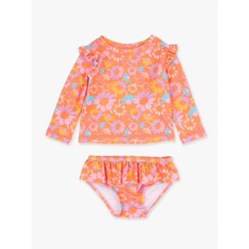 Rufflebutts Rufflebutts: 2pc Rashguard Bikini - Coral Floral