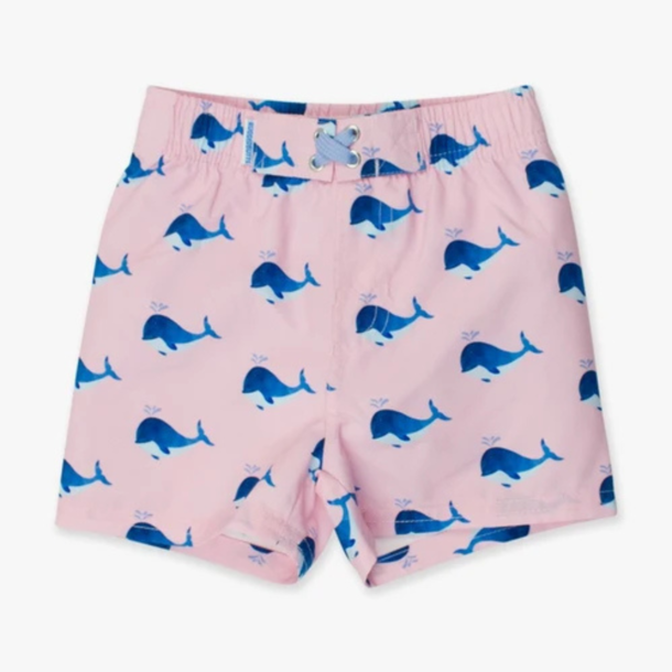 Rufflebutts Ruggedbutts: Swim Trunks - Pink Whale Friends