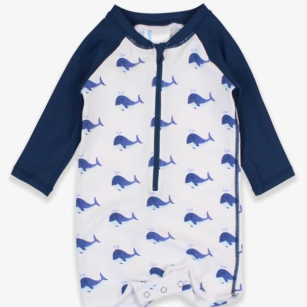 Rufflebutts Ruggedbutts: LS 1pc Rashguard Suit - Whale Friends