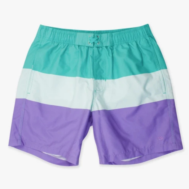 Rufflebutts Ruggedbutts: Men's Swim Trunks - Green Purple Colorblock