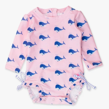 Rufflebutts Rufflebutts: LS 1pc Rashguard - Pink Whale Friends