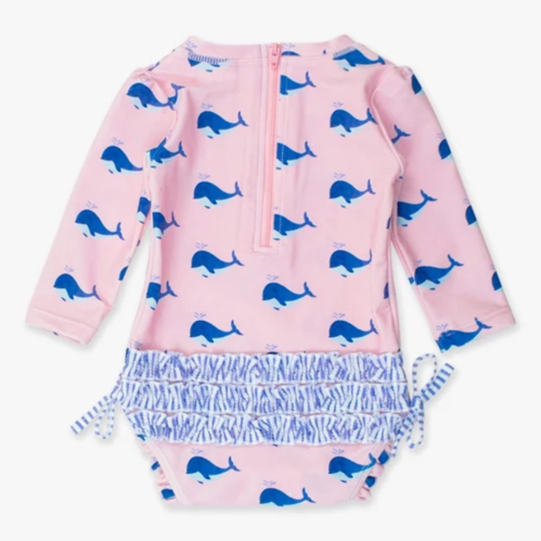 Rufflebutts Rufflebutts: LS 1pc Rashguard - Pink Whale Friends