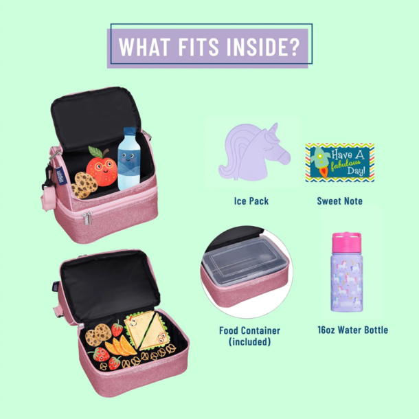 Wildkin Wildkin: Two Compartment Lunch Bag - Pink Glitter