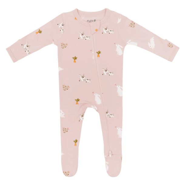 Kyte Clothing Kyte: Zipper Footie - Blush Rabbit