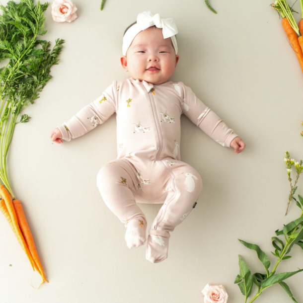 Kyte Clothing Kyte: Zipper Footie - Blush Rabbit