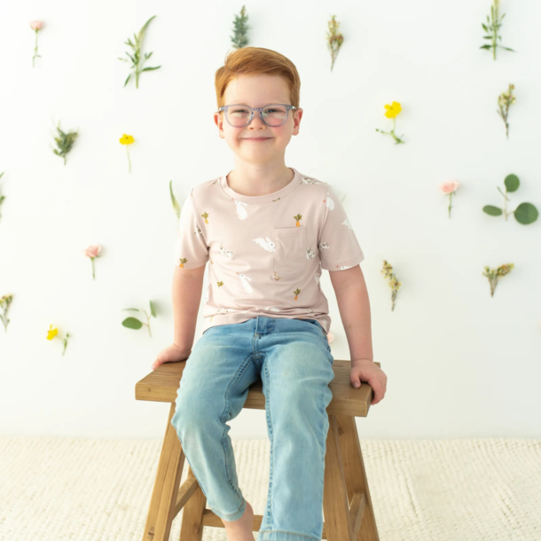 Kyte Clothing Kyte: S. Sleeve Toddler Crew Neck Tee - Blush Rabbit