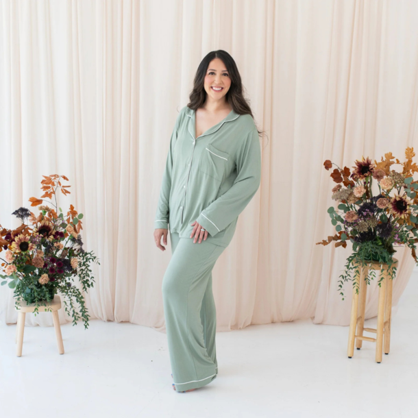 Kyte Clothing Kyte: Women's Long Sleeve PJ Set - Thyme/Cloud Trim