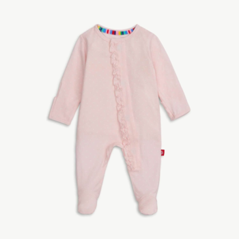 Magnificient Baby Magnetic Me: Magnetic Footie - Pin Dot Pink w/Ruffle