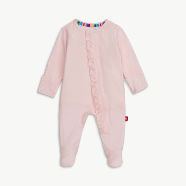 Magnificent Baby Magnetic Me: Magnetic Footie - Pin Dot Pink w/Ruffle