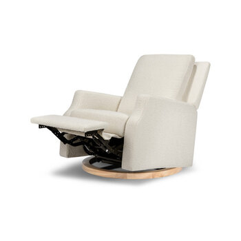 Million Dollar Baby MDB: Crewe Recliner and Swivel Glider - Ivory Boucle w/Light Wood Base