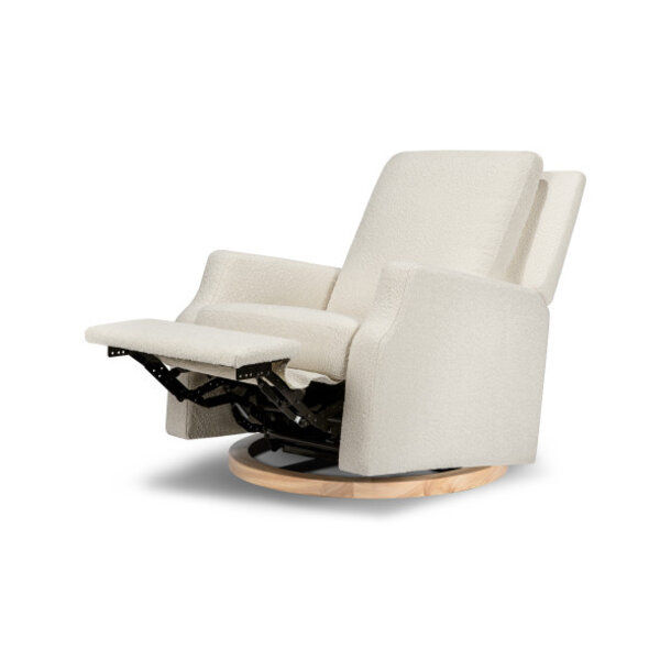 Million Dollar Baby MDB: Crewe Recliner and Swivel Glider - Ivory Boucle w/Light Wood Base