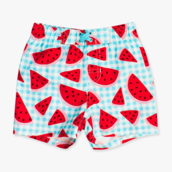 Rufflebutts Ruggedbutts: Swim Trunks - Watermelon Gingham