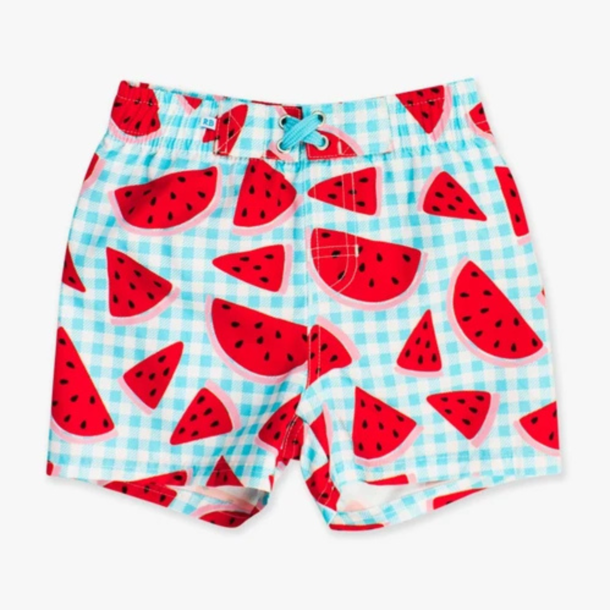 Rufflebutts Ruggedbutts: Swim Trunks - Watermelon Gingham