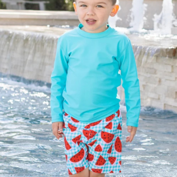 Rufflebutts Ruggedbutts: Swim Trunks - Watermelon Gingham