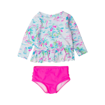 Rufflebutts Rufflebutts: 2pc Rashguard Bikini - Tropical Resort