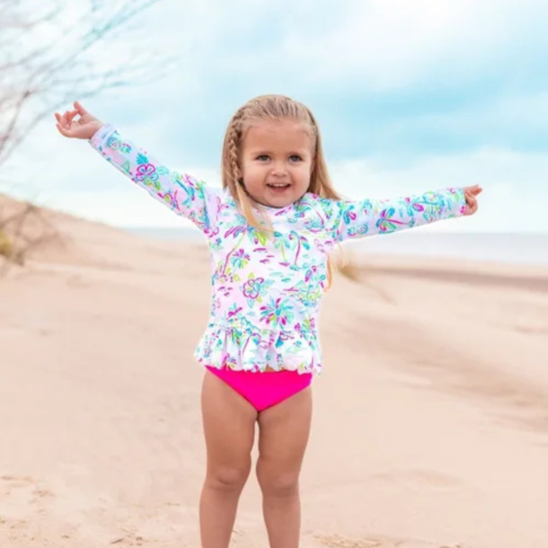 Rufflebutts Rufflebutts: 2pc Rashguard Bikini - Tropical Resort