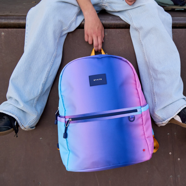 State Bags State Bags: Kane Double Lg Backpack- Blue/Pink Gradient