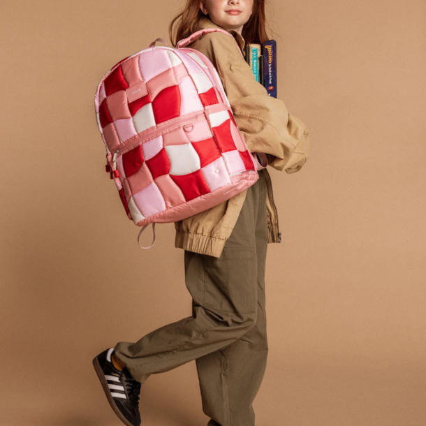 State Bags State Bags: Kane Double Lg Backpack- Pink Puffer Check