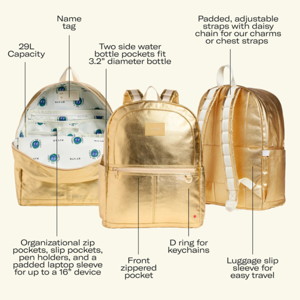 State Bags State Bags: Kane Double Zip Large- Gold