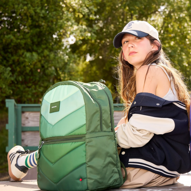 State Bags State Bags: Kane Double Lg Backpack- Olive Chevron