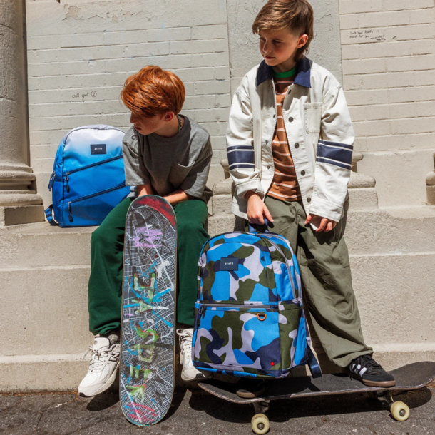 State Bags State Bags: Kane Double Backpack- Blue Gradient Diagonal