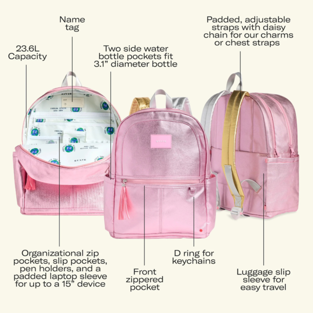State Bags State Bags: Kane Double Backpack- Hot Pink/ Pink Block