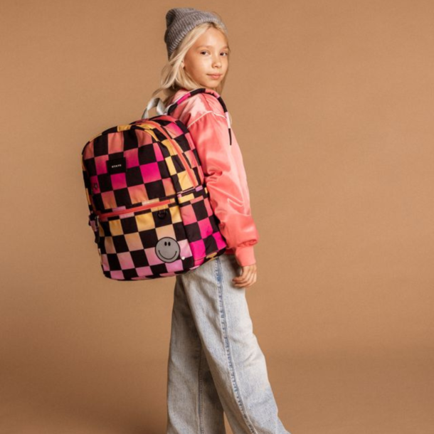 State Bags State Bags: Kane Double Backpack- Pink Checkerboard